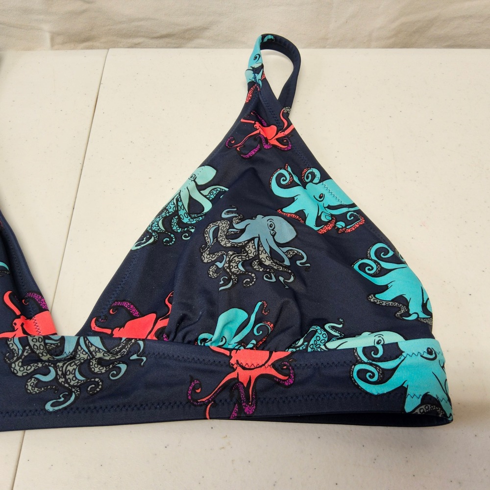 MeUndies Bikini Top Women Large Navy Blue Octopus Print Triangle Swim Recycled - Picture 2 of 4